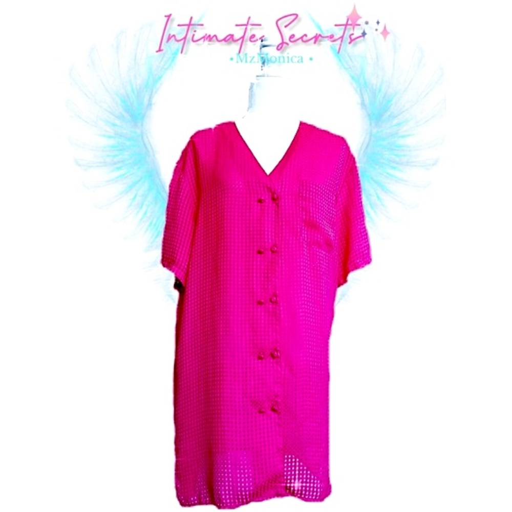 BARBIE PINK🎀/INTIMATE SECRETS Hot Pink Checked Chiffon Nite Shirt – Sz M